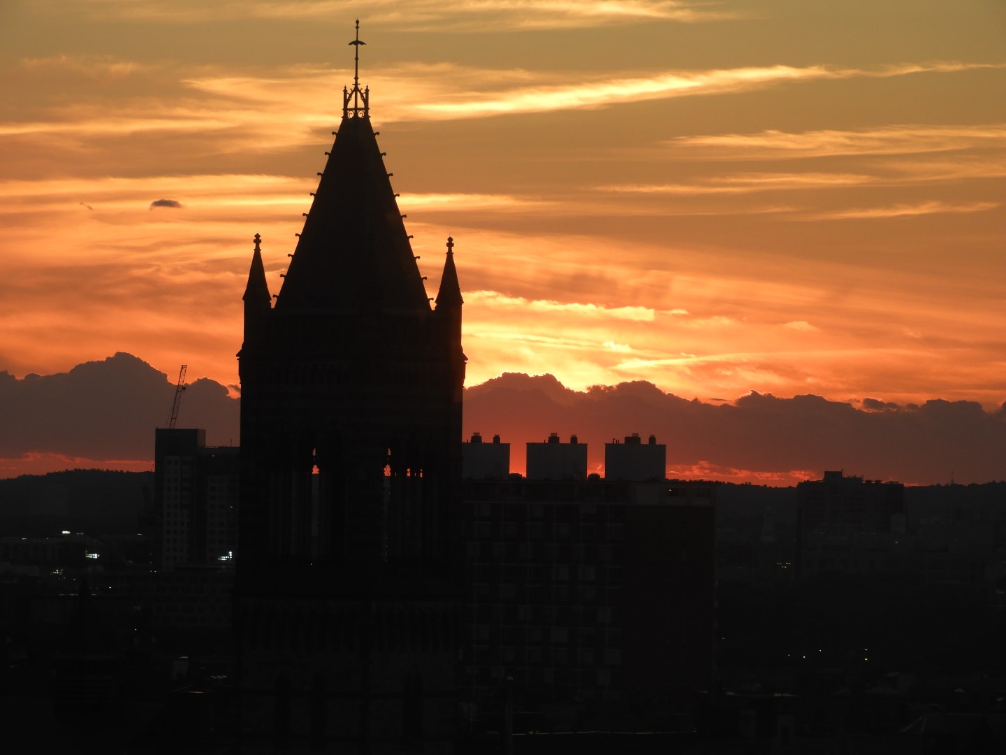 Sunset over the Boston Back Bay area