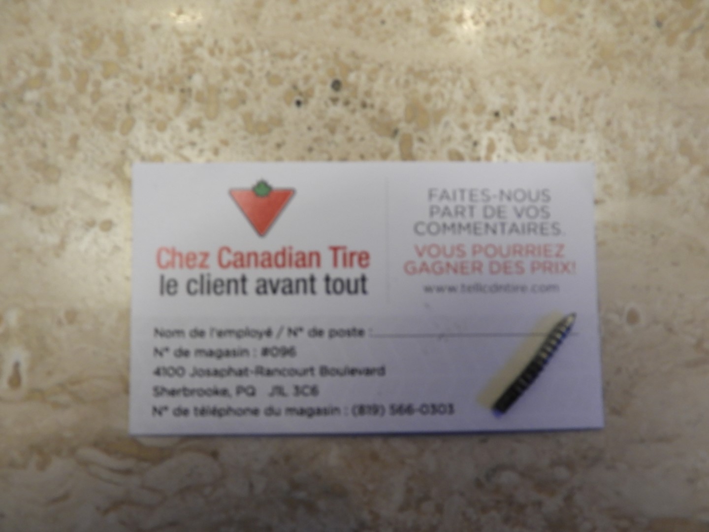 Nail causing tire to be repaired in Quebec (after three places in US failed to find this, thus, tire had slow leak)  1 of  1 (#0214)